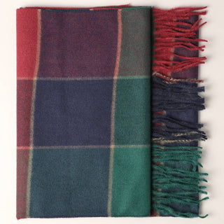 Cashmere Feel Plaid Pattern Scarf - Fringed Edges: SW-27 BLACK / ONE SIZE