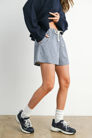Tie-Front Shorts Navy Gingham