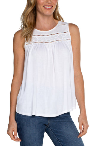 Embroidered Sleeveless Top White