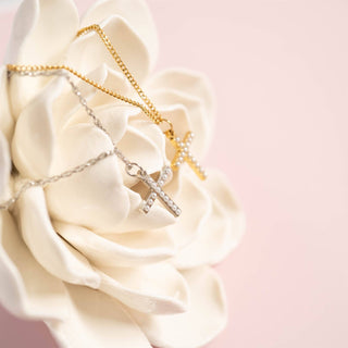 18K Gold PVD Stainless Steel Pearl Beaded Cross Charm