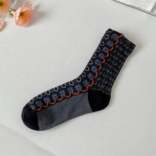 Color-Block Floral Wavy Fashion Versatile Socks