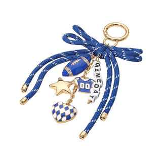 Football Themed Charm GAME DAY Message Beaded Rope Bow Accent Keychain / Bag Charm
