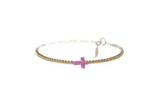 CROSS OPAL BRACELET: FIRE&SNOW / Sterling Silver / Stretchy 7"