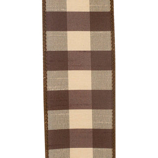 Check Silk Wired Edge Ribbon, Brown, 2-1/2 In, 10 Yards