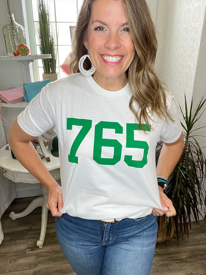 765 White Graphic Tee with Kelly Green