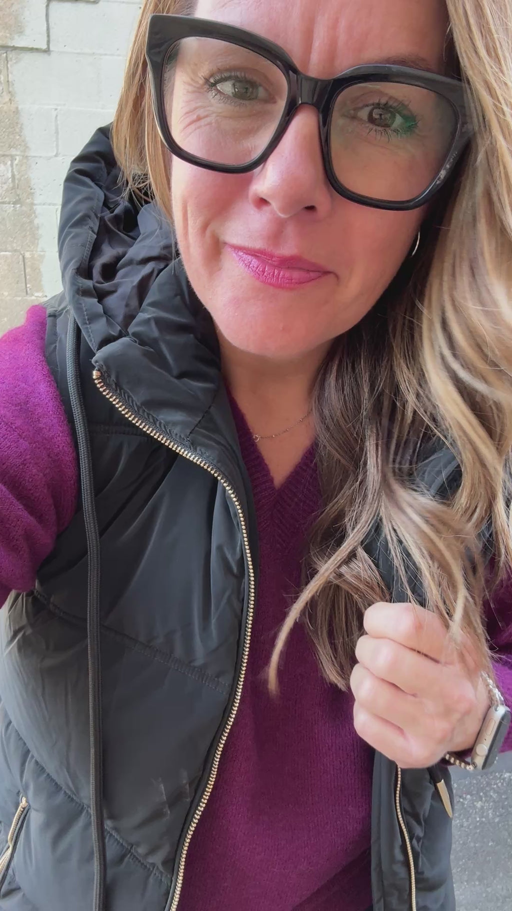 tryon video for long black vest