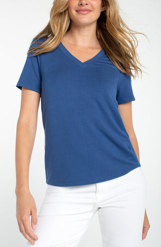 Short Sleeve V-neck Top by Liverpool Liberty Blue