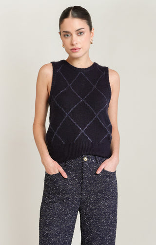 Navy Sleeveless Sweater with Sparkle by Dex