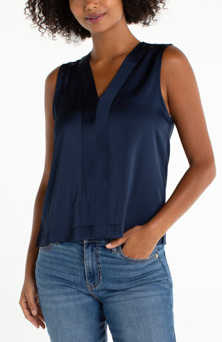 Sleeveless Woven to Knit Navy Top by Liverpool