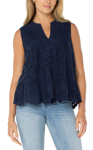 Sleeveless Pintuck Top Navy