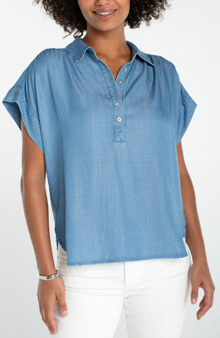 Popover Shirt With Shirring Sunlit Blue by Liverpool