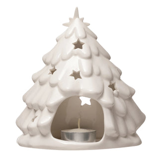 5.75"L x 5.75"H Stoneware Holy Family w Tree & Cut-Outs, Wht