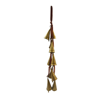 Velvet Ribbon Door Hanger with 10 Cone Shaped Bells, Rose & Gold