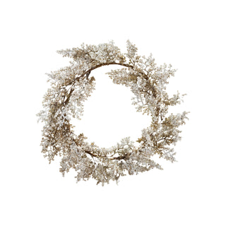 18" Round Faux Juniper Wreath, Brown & Snow Finish