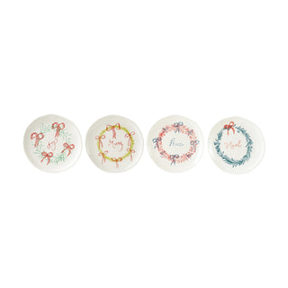 Stoneware Plate with Holiday Wreath & Word, 4 Styles