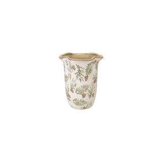 Stoneware Scalloped Planter/Vase with Transferware Pine Bough Pattern (Each One Will Vary)
