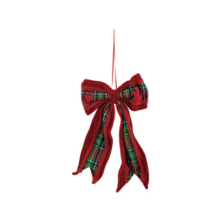 Fabric Bow Ornament W Plaid Pattern Red & Green