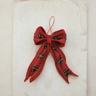 Fabric Bow Ornament W Plaid Pattern Red & Green