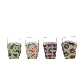 Paper Take-Out Food Shaped Gift Box w Holiday Pattern, 4 Styles