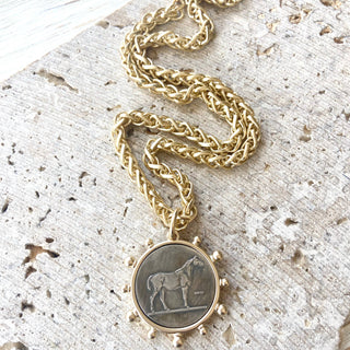 Matte gold horse French Bee coin necklace boutique Kande: Horse