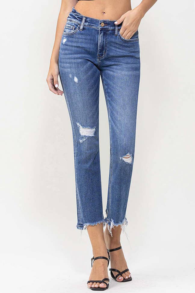 Alison Mid Rise Distressed Cropped Flare
