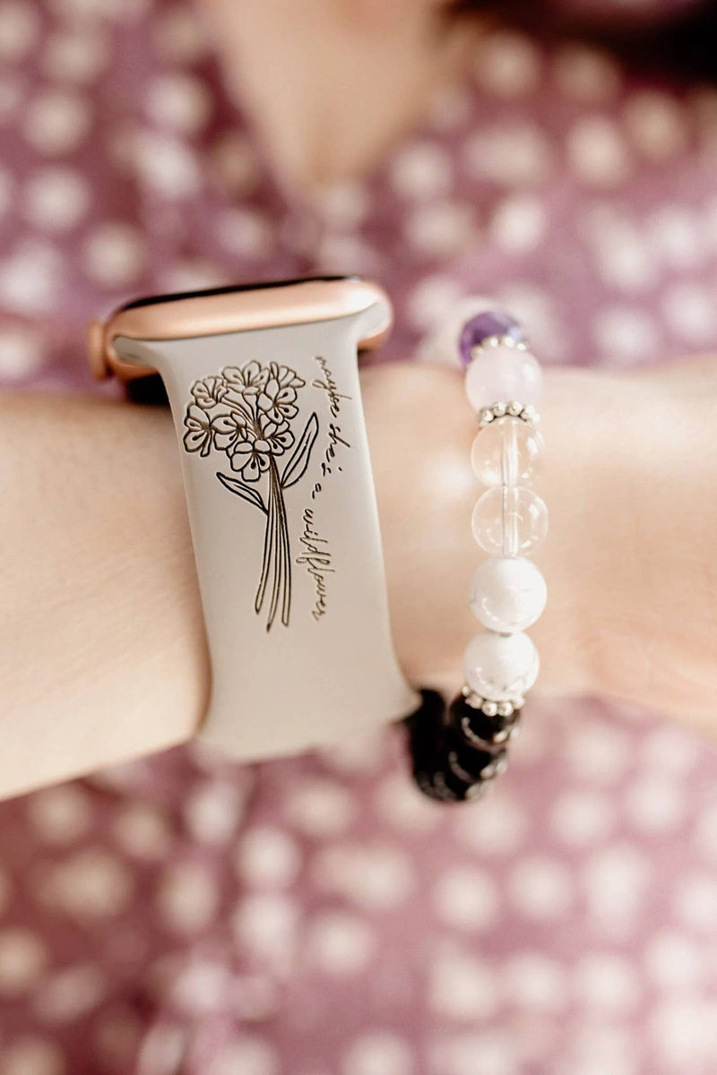 Maybe She's A Wildflower Engraved Watch Band- Lavendar