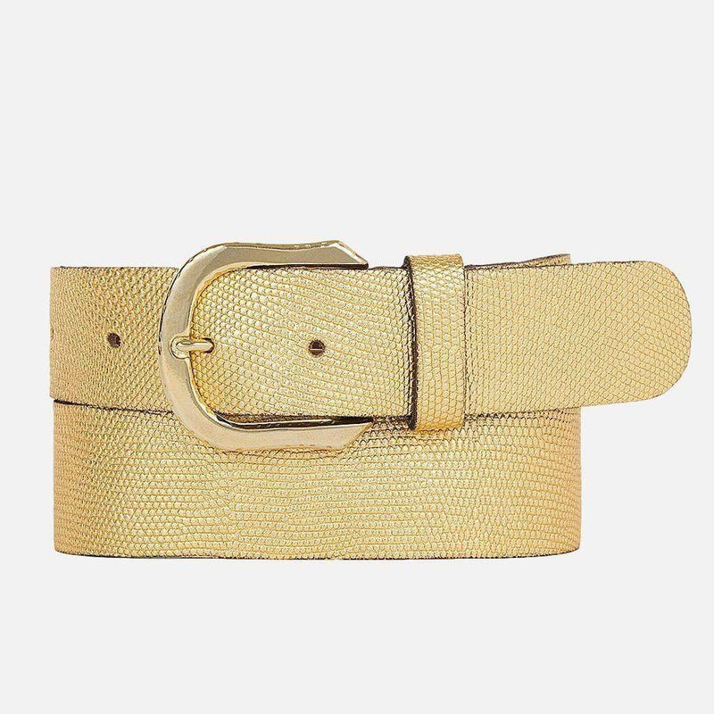 Dana Metallic Iguana textured Leather Belt Gold